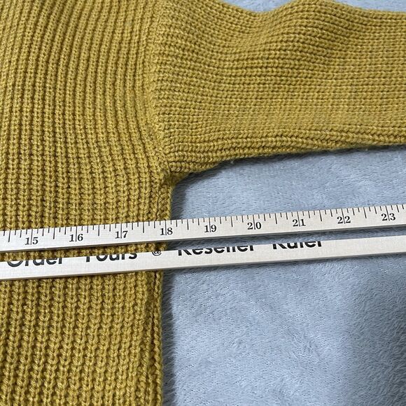 Cardigan Sweater Women Small Mustard Yellow Distressed Wool Bear This Is Not Toy - Picture 9 of 9